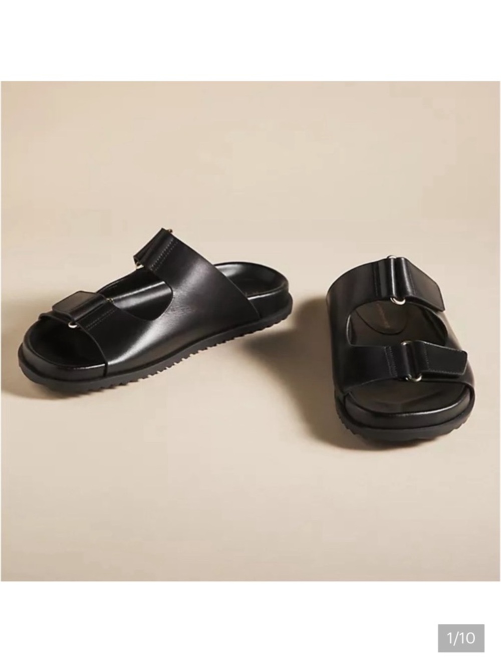 Anthropologie Double-Strap Slide Leather Sandals Size 9